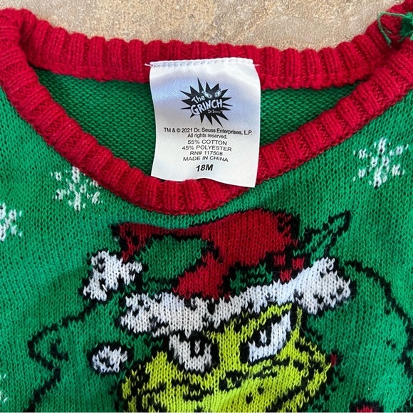The Grinch “Define Naughty” Pullover Sweater Green Red Size 18 Months - Picture 2 of 3
